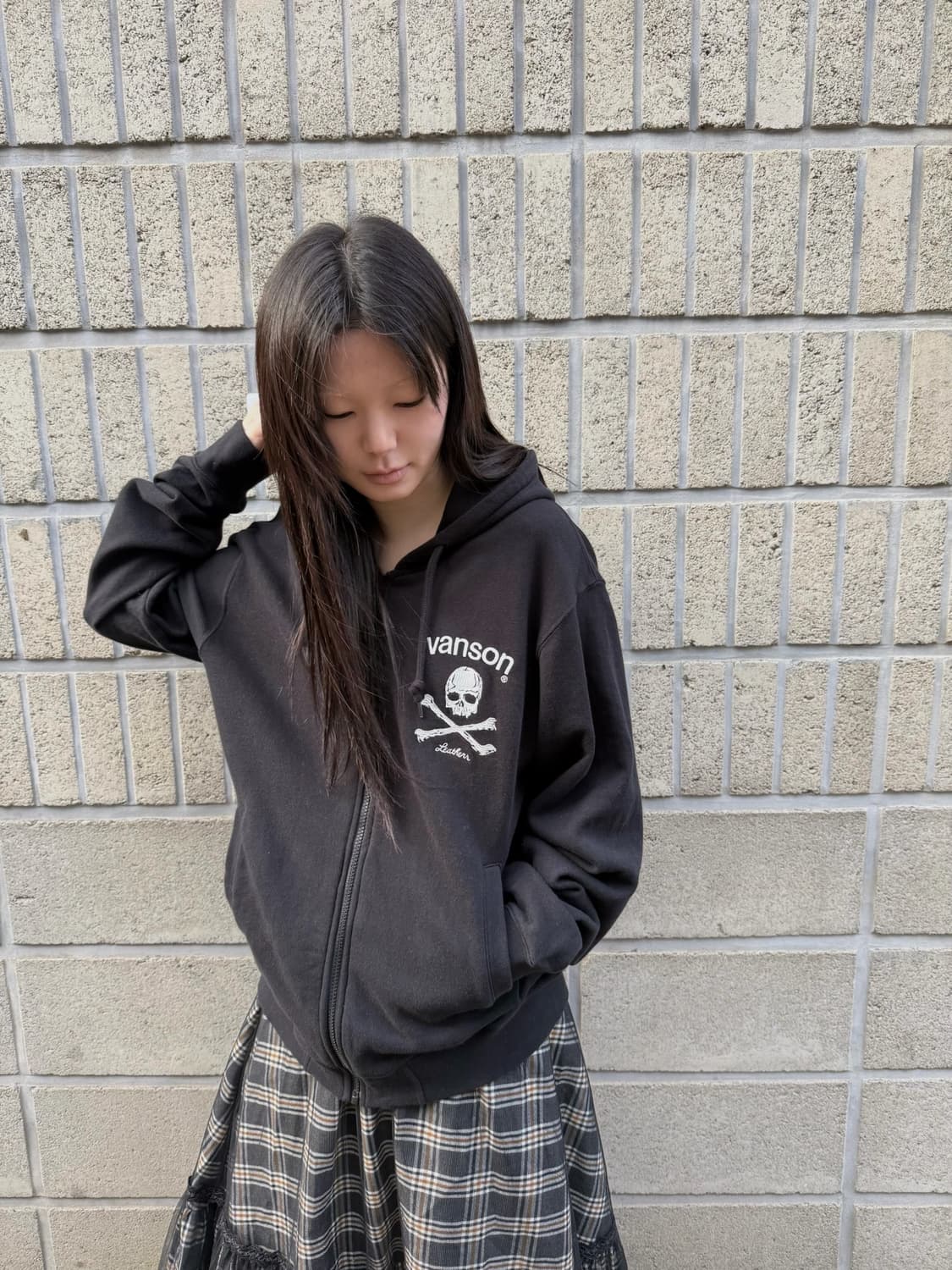밴슨 스컬 로고 프린팅 오버핏 후드집업 상품이미지8