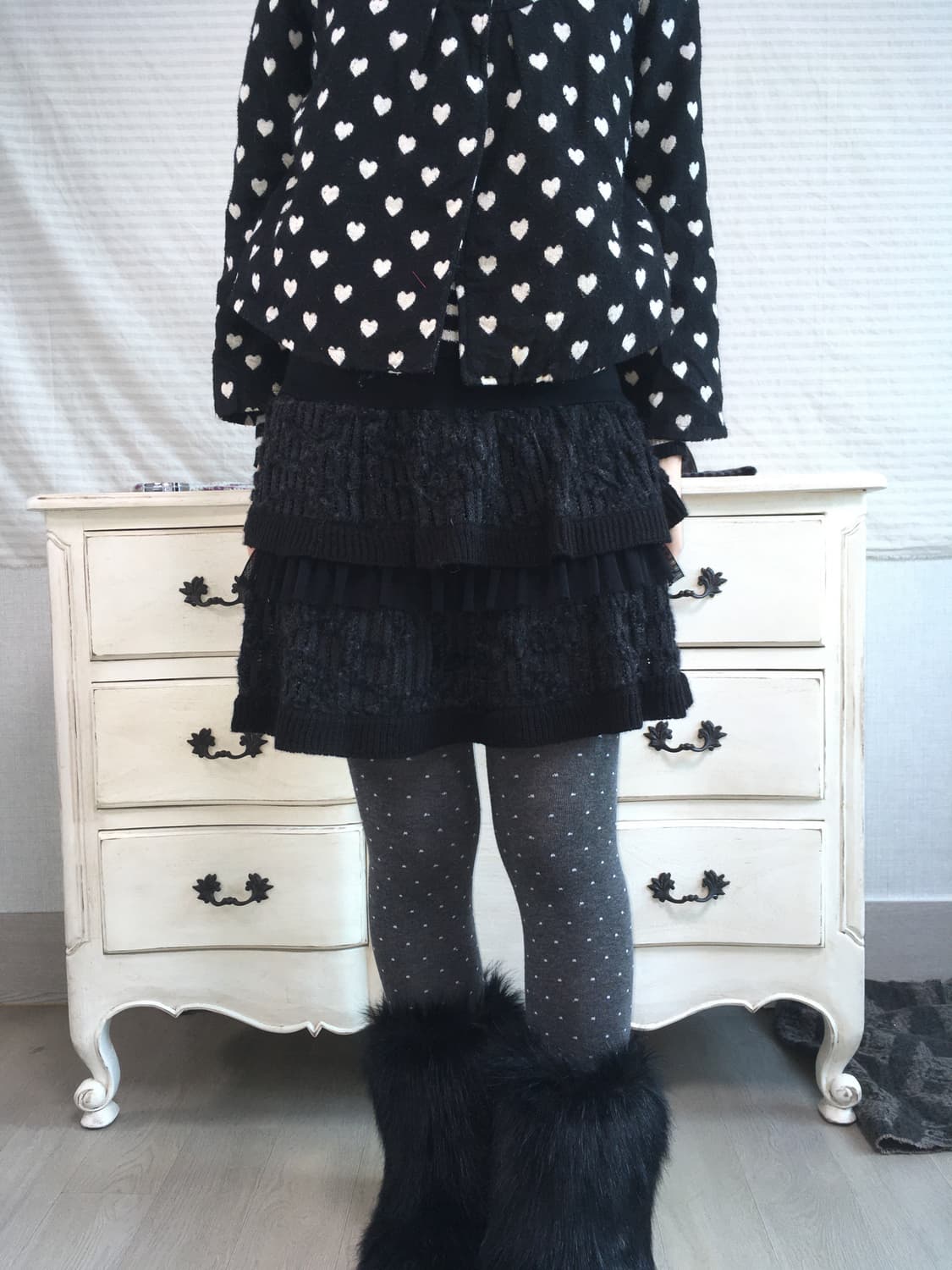 jpn vintage black knit frill cancan sk 상품이미지3