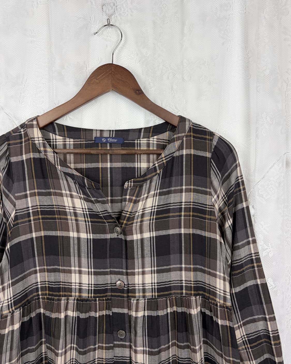 Brown Check Babydoll Mini Dress 상품이미지2