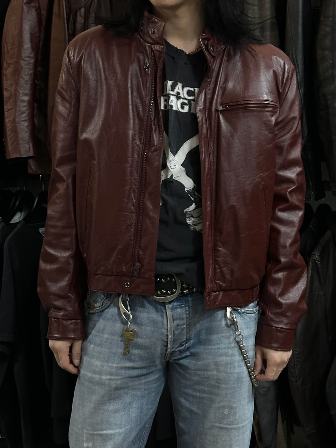 80's 빈티지 버건디 레더 자켓 파이트클럽 타일러 더든 상품이미지2