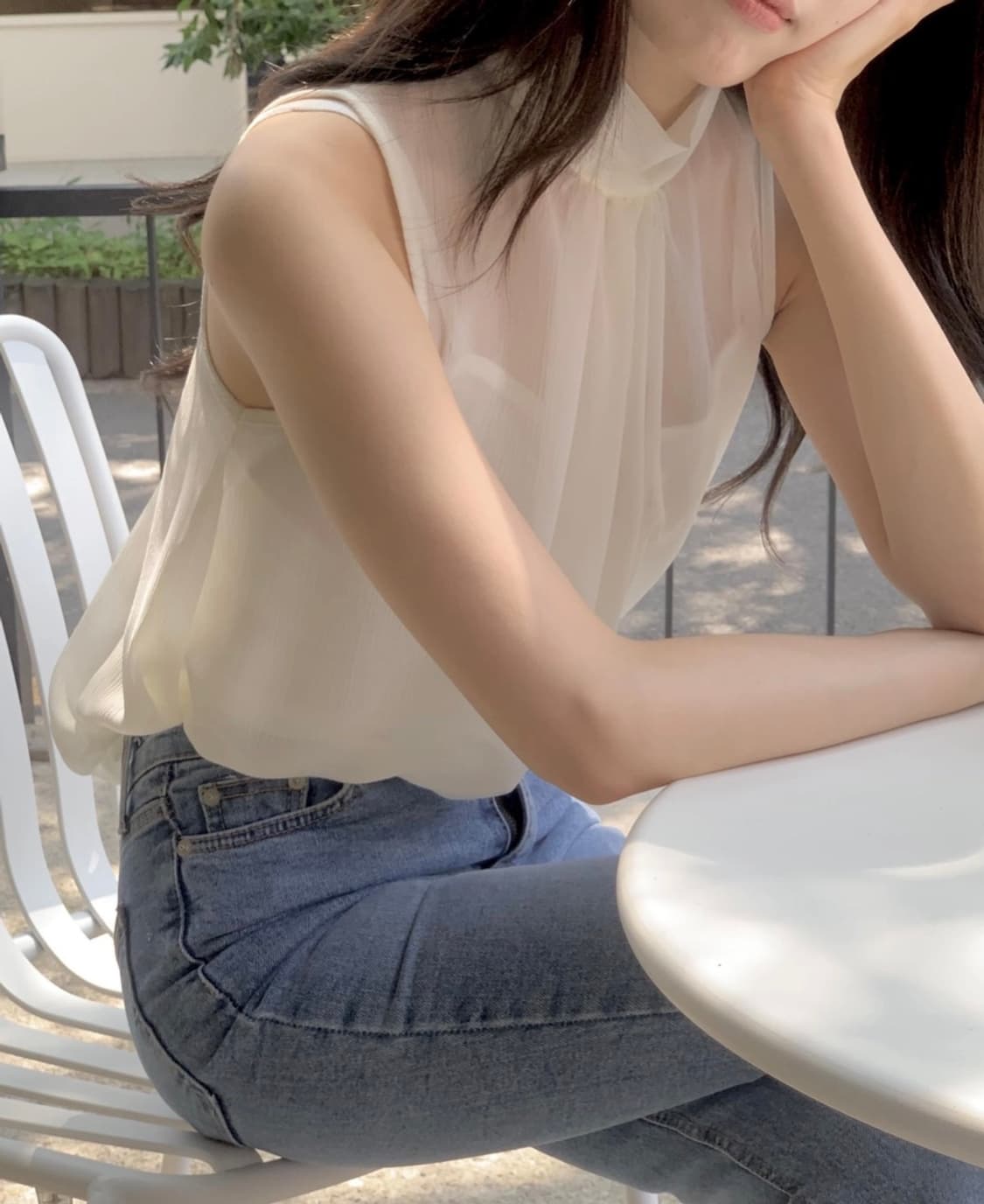 새상품) 이프유 ifyou 뒷리본 시스루 블라우스 상품이미지2