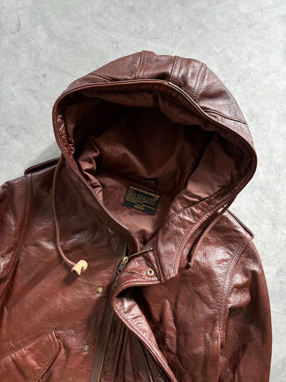 Beams boy 빔즈보이 레드브라운 후디드 소가죽 레더자켓  상품이미지6
