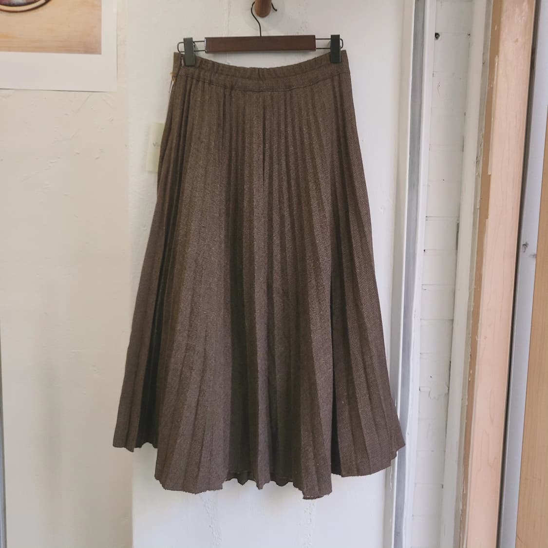 브라운 헤링본 플리츠 울스커트 상품이미지5