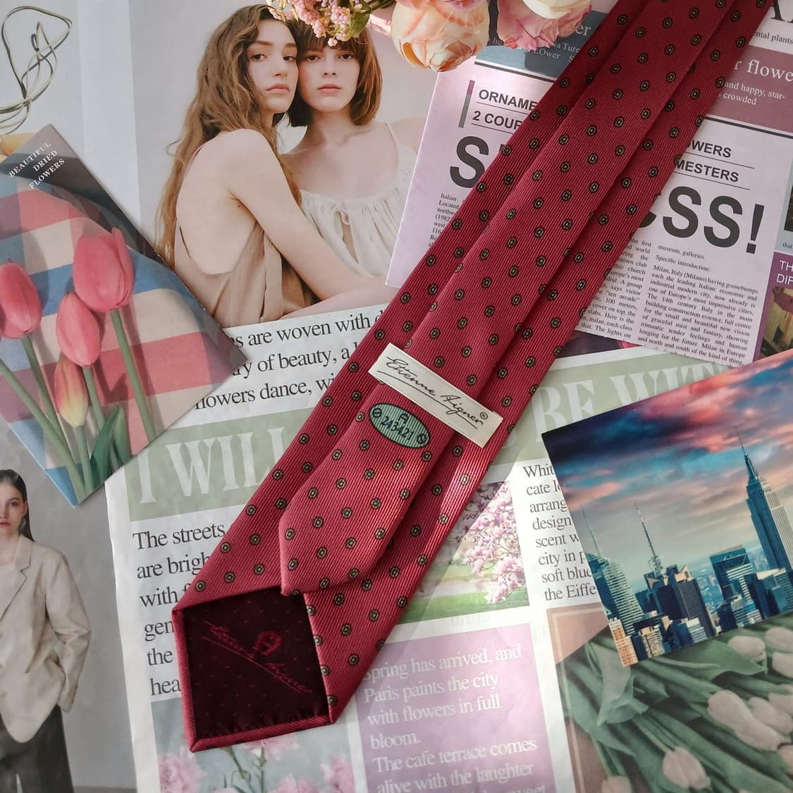 아이그너 실크 짙은핑크 오벌 패턴 넥타이 8.2cm A등급 A19204
 상품이미지4