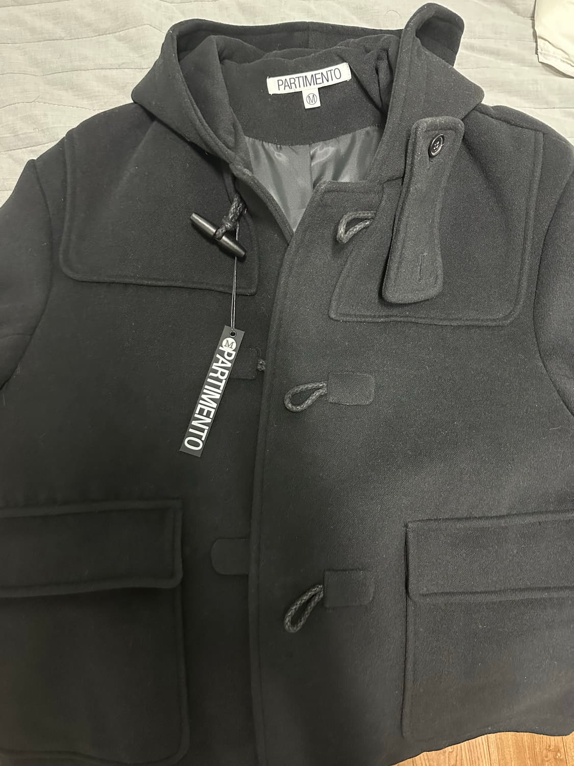 파르티멘토 오버사이즈 멜톤 콘보이 더플 코트 블랙 상품이미지2