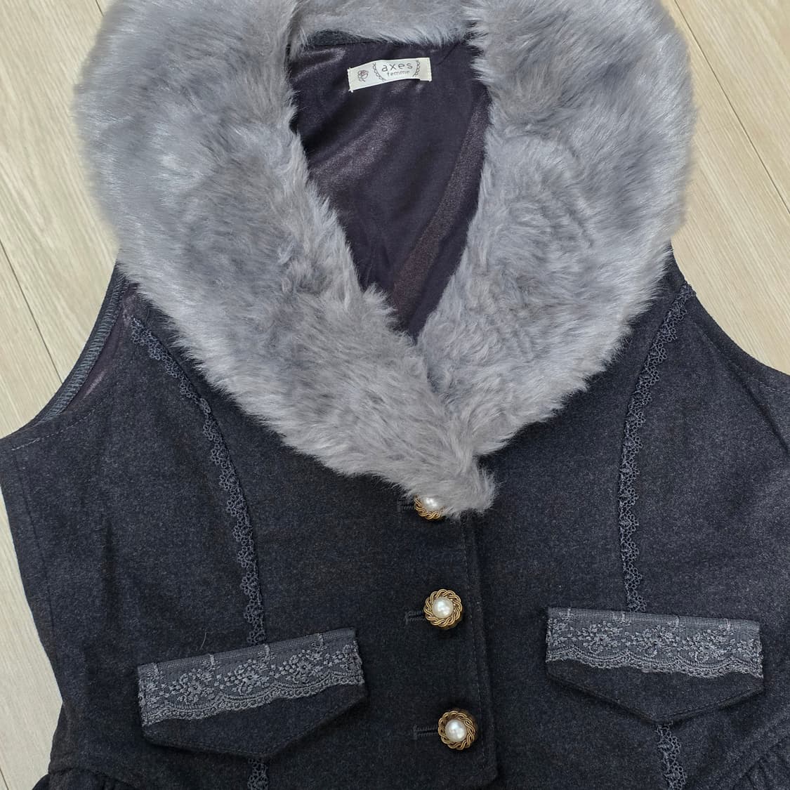 엑시즈팜x겨울왕국 콜라보) 고딕 베스트st퍼 벨벳 슬리브리스 롱원피스 상품이미지5