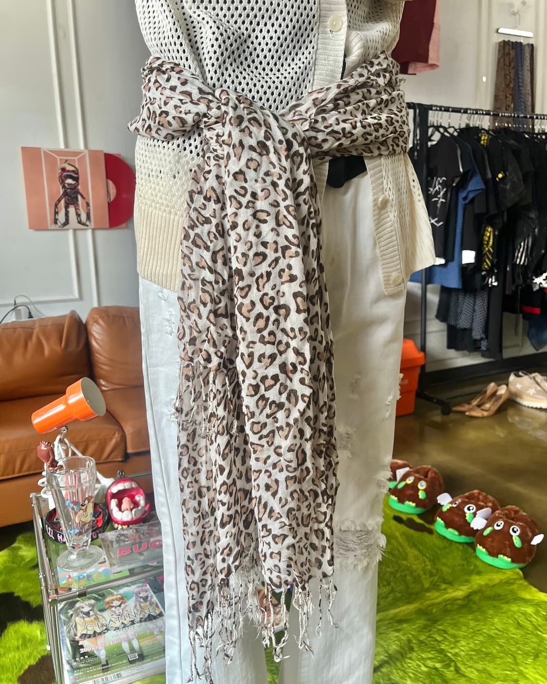 JPN Vintage Leopard Long Knit Scarf 상품이미지2