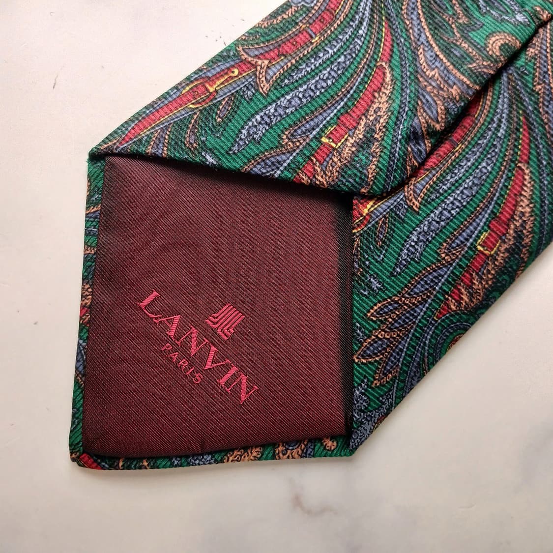 LANVIN 랑방 실크 그린 페이즐리 넥타이 9.5cm A+등급 E113 상품이미지7