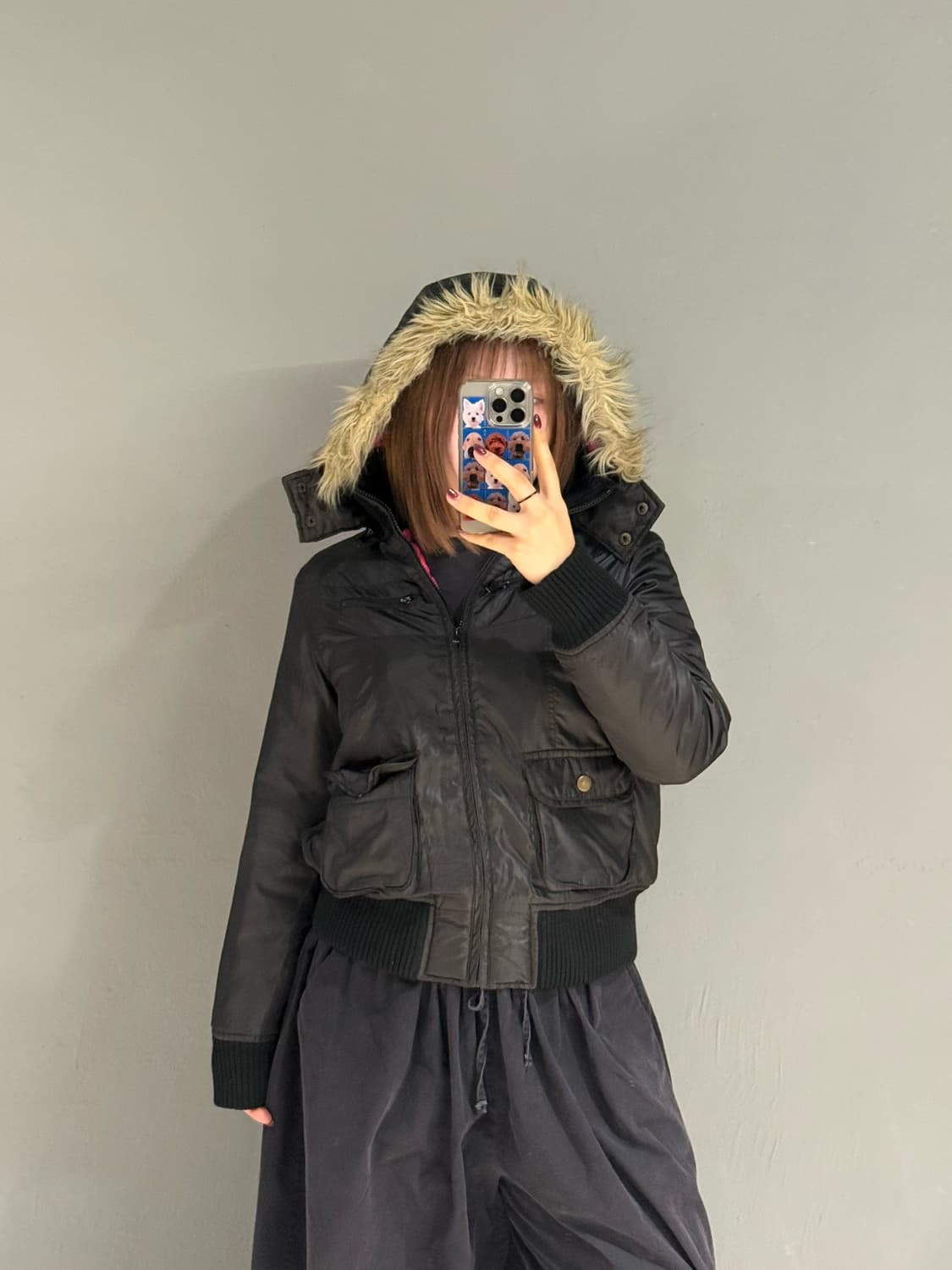 hot pink point fur trimming padding 상품이미지1