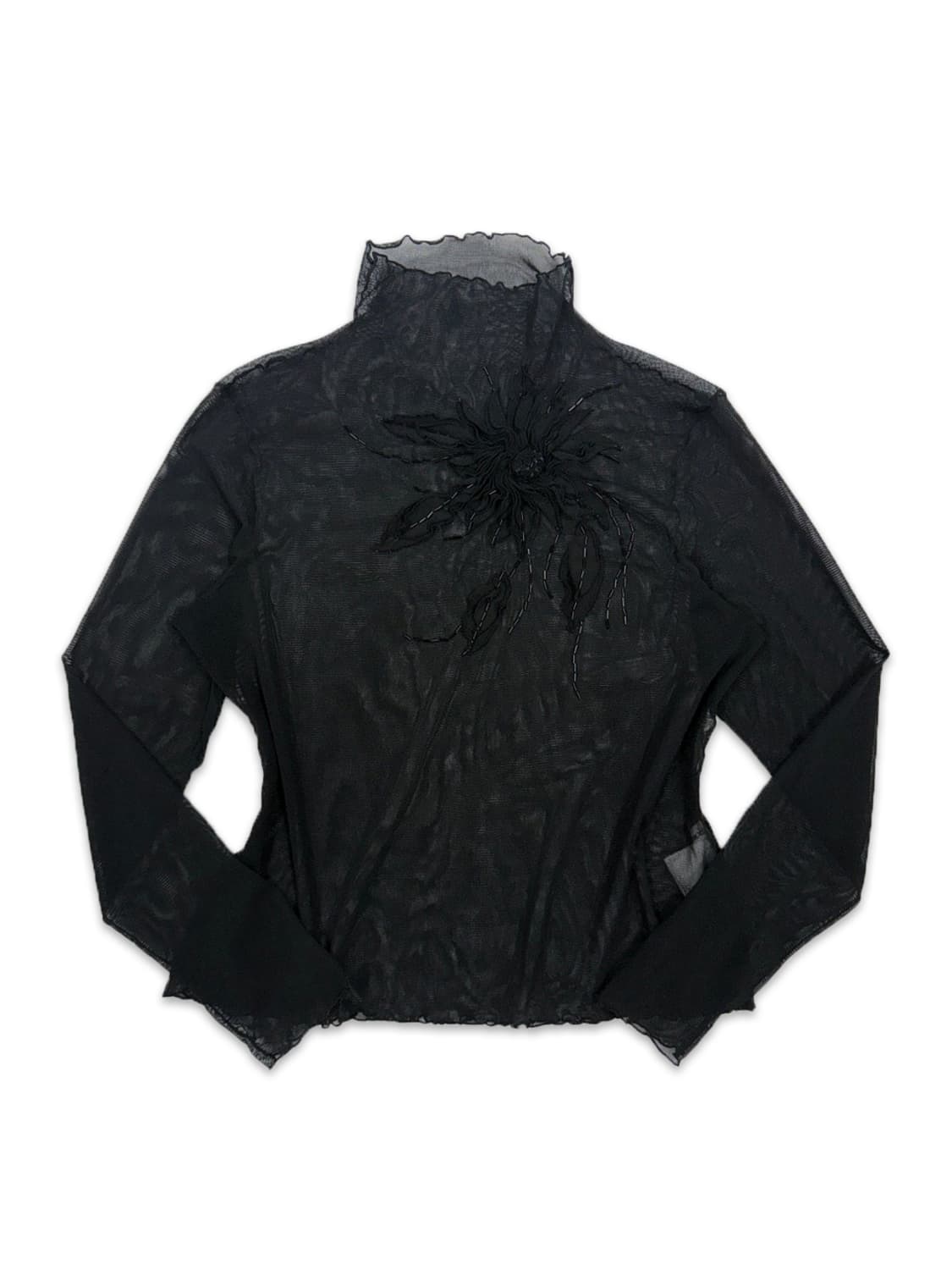 빈티지 Chamois 블랙 시스루 비즈 자수 레이어드티 상품이미지1