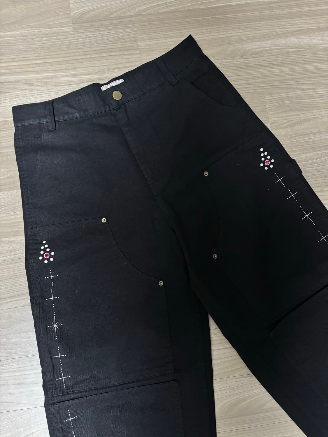 아오이로 페이크 스터드 커트 더블니 팬츠 데님  상품이미지2