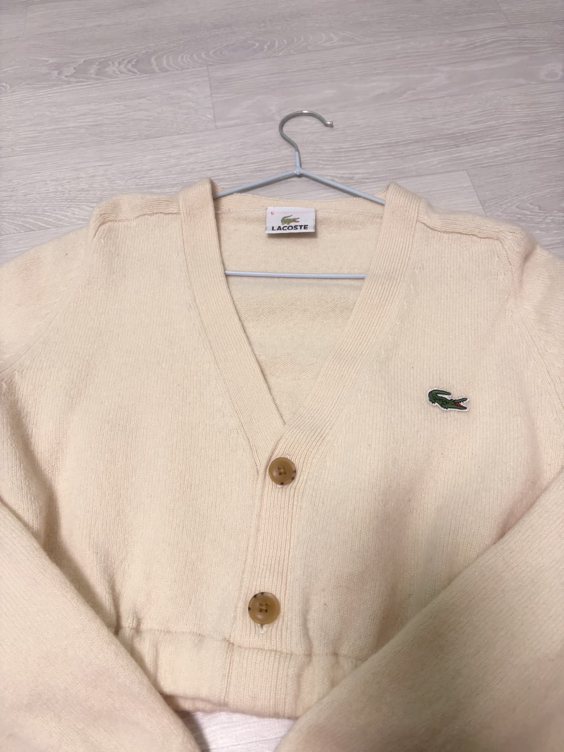 일본 빈티지 라코스테 베이지 아이보리 크롭 가디건 상품이미지3