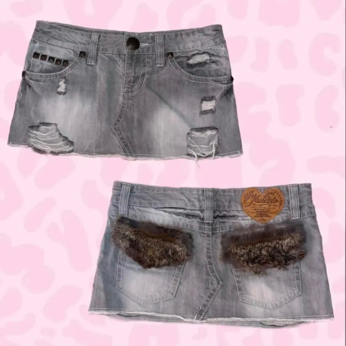 갸루 로우라이즈 초미니 퍼스커트 투웨이 연청 일브빈티지 털치마 상품이미지1