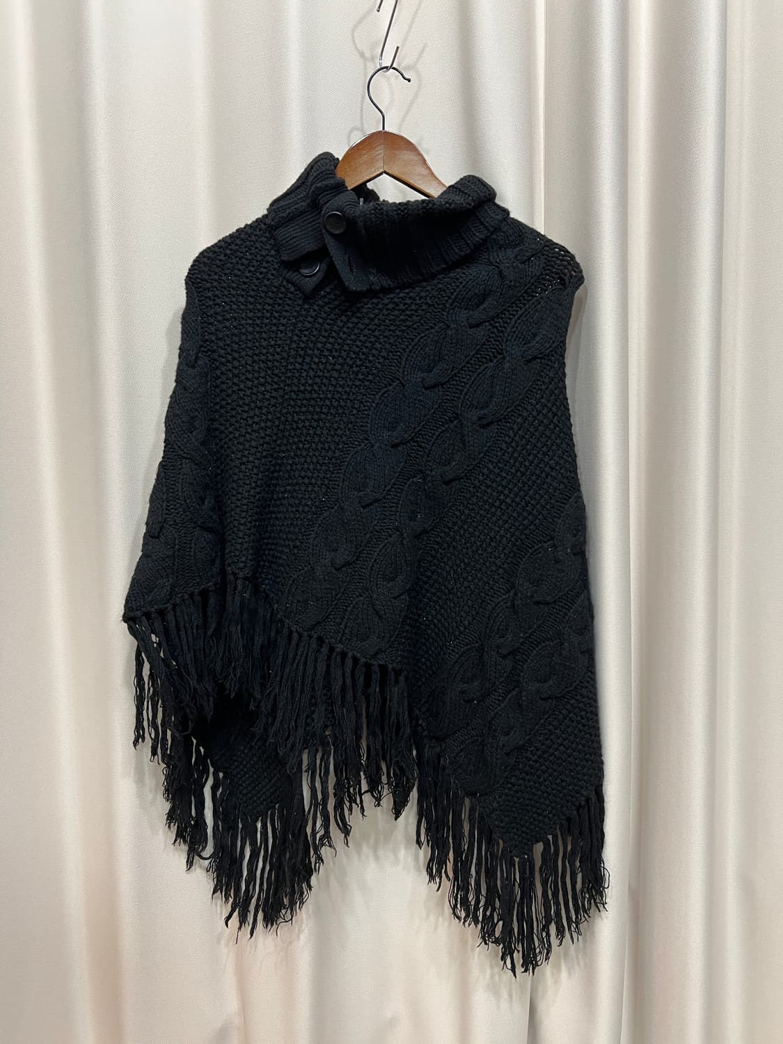 여성 케이블 하이넥 크롭 판쵸  상품이미지3