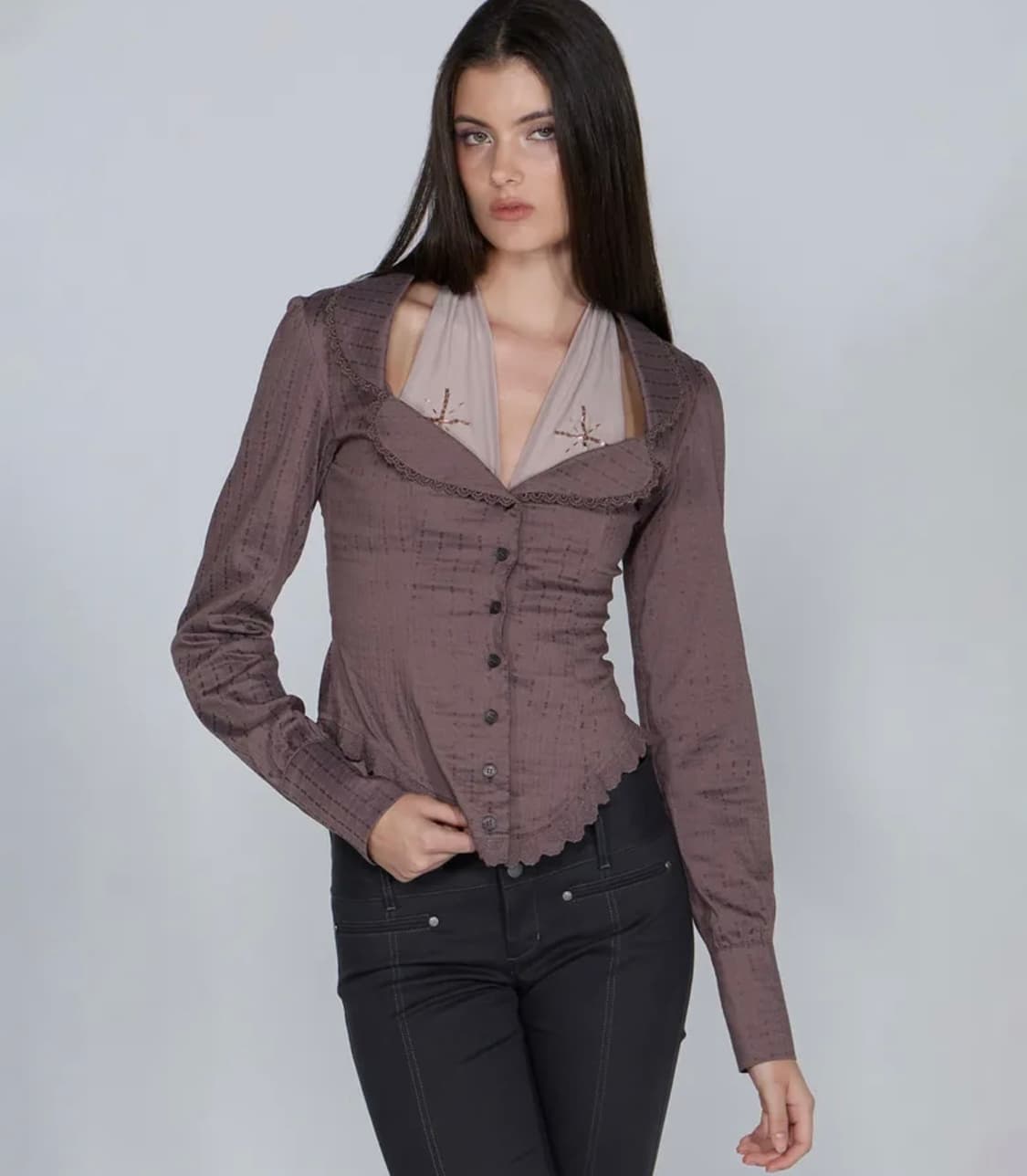 Clover Leaf Neck Blouse Dark Mauve 상품이미지2