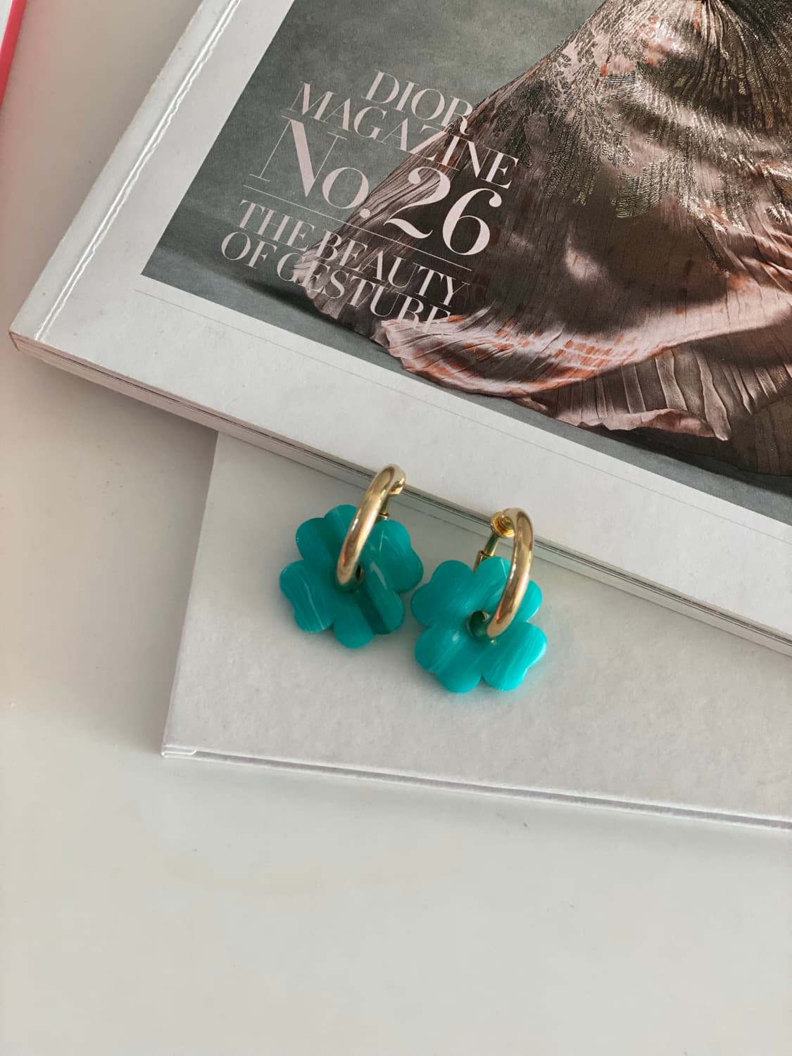 일본 수입 터키블루 클로버 후프 이어링 귀걸이 상품이미지2