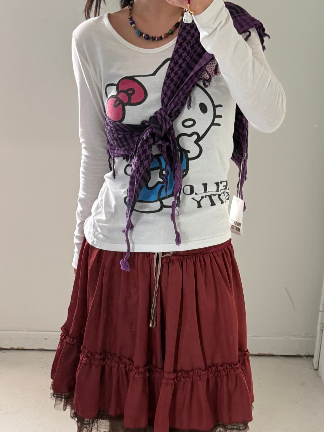 일본빈티지 퍼플 체크 크로스랩 스카프 상품이미지3