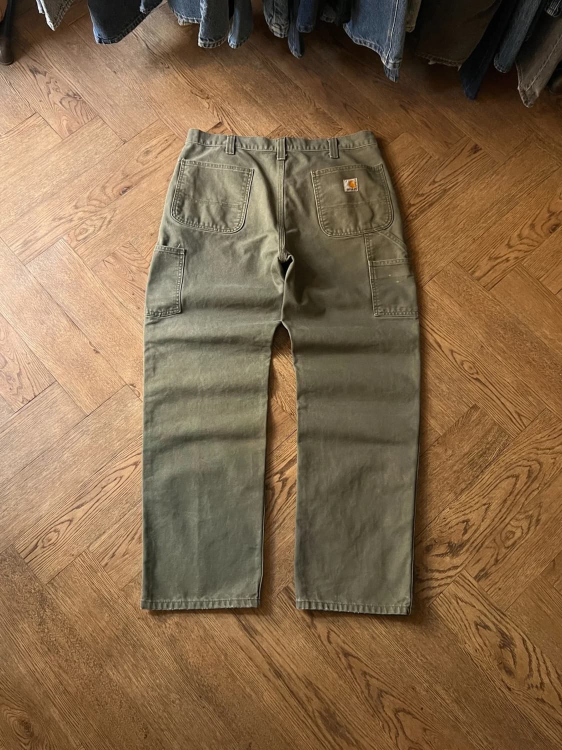 [36]칼하트 USA 더티워싱 모스그린 싱글니 카펜터 워크 팬츠 상품이미지1