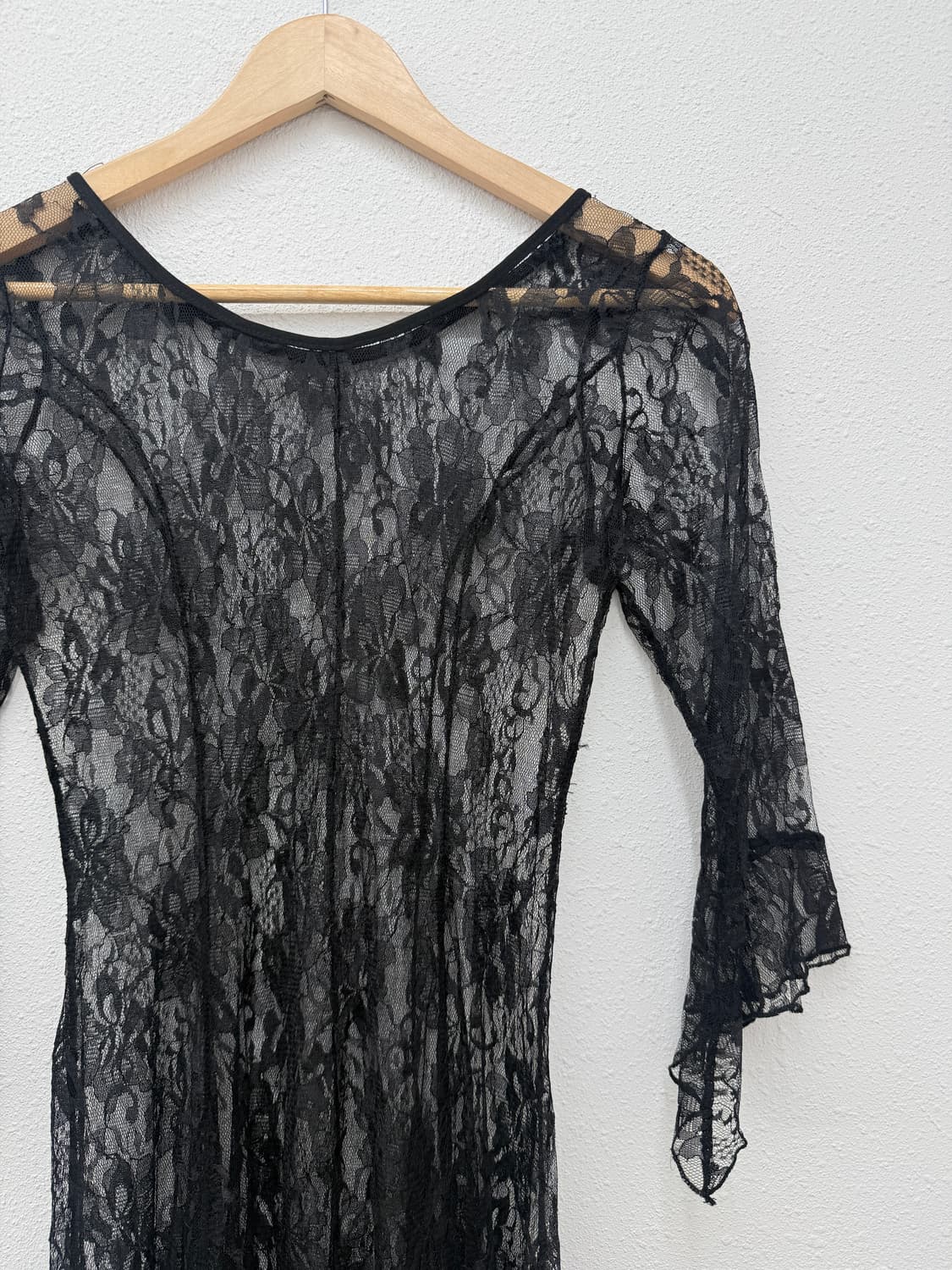 빈티지 블랙 레이스 레이어드 미디 원피스 상품이미지2