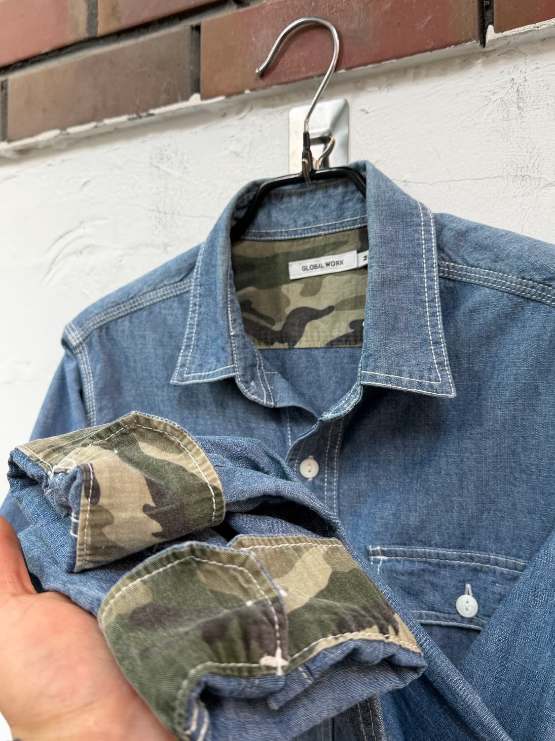 Global Work 히든 카모플라쥬 데님 워크 셔츠 M 상품이미지5