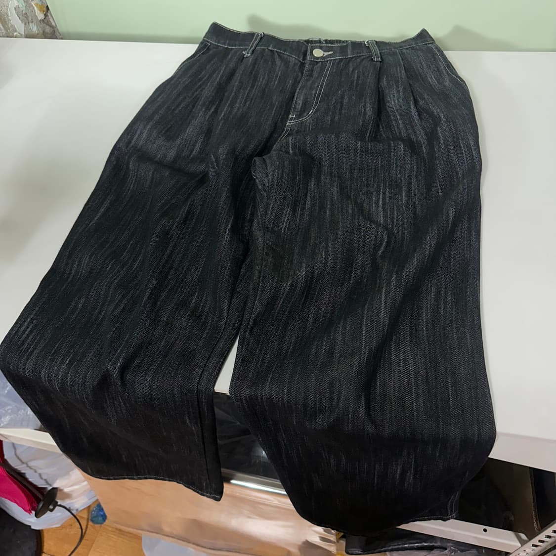 L 드로우핏 하이웨스트 와이드핏 투턱 인디고 데님팬츠 상품이미지3