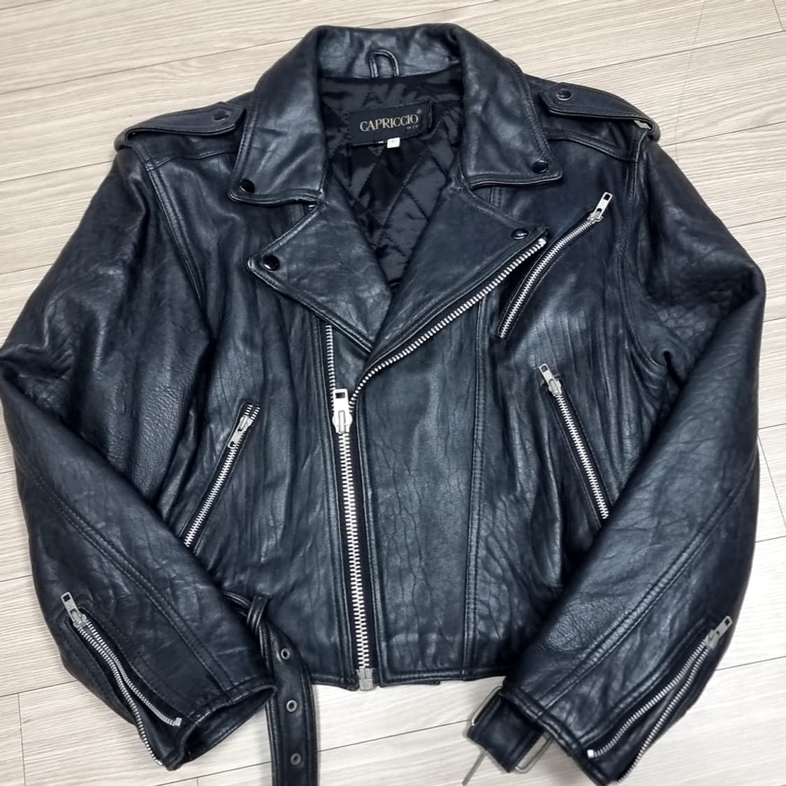 80년대 한국제 CAPRICCIO 블랙 가죽 라이더 자켓(100)80년대 상품이미지1
