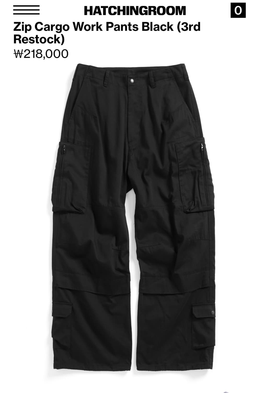 해칭룸 집카고 카고팬츠 3사이즈 블랙 상품이미지1