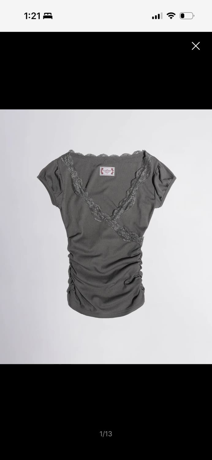 Lace Trim Wrap Tee Charcoal (S) 상품이미지1
