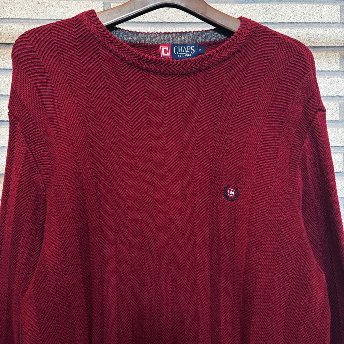 CHAPS 폴로 챕스 헤링본 패턴 라이닝 크루넥 코튼니트 월계수 디테일 상품이미지4