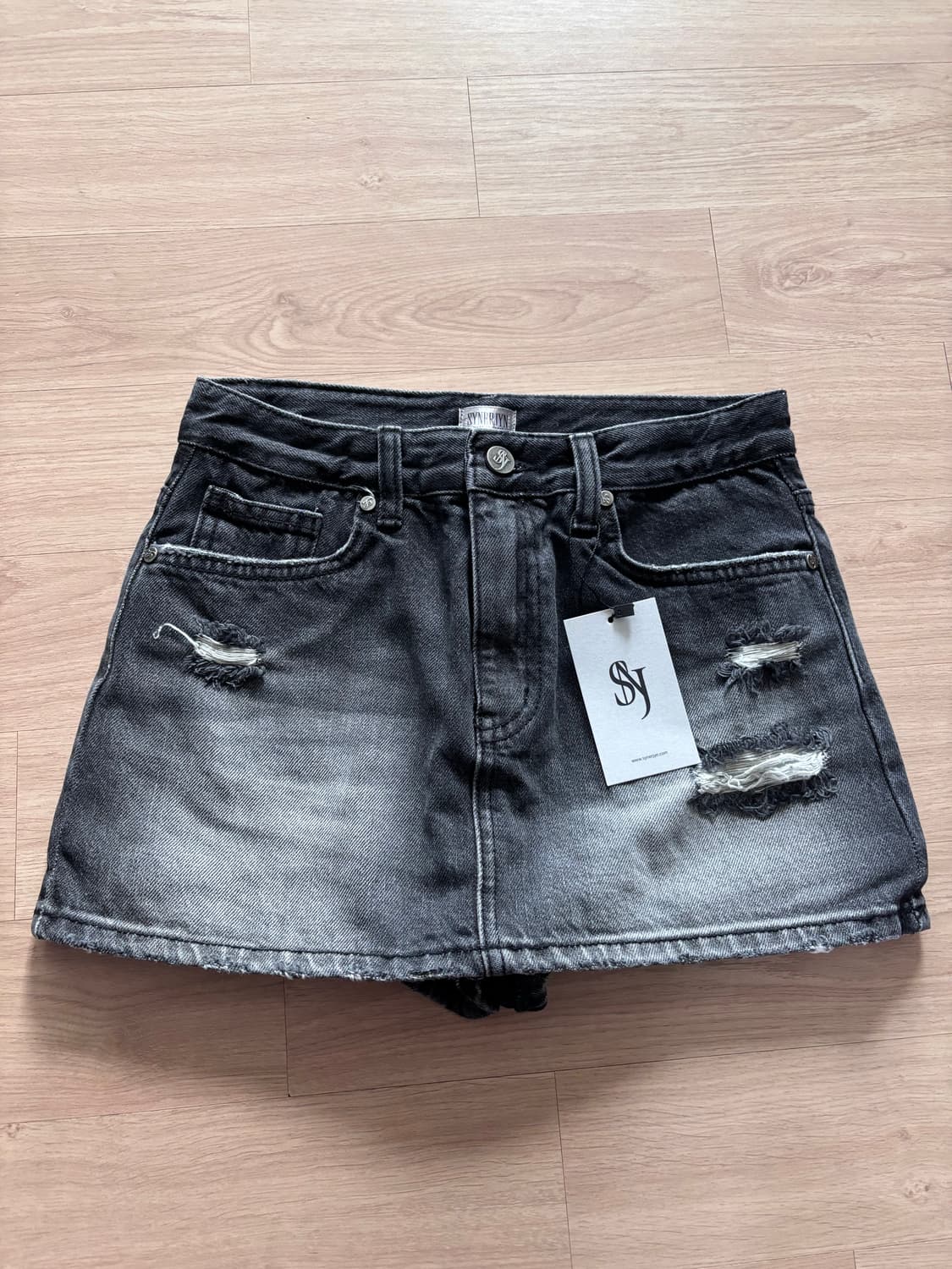 시너진 데미지 워싱 데님 미니스커트 블랙 s 상품이미지2