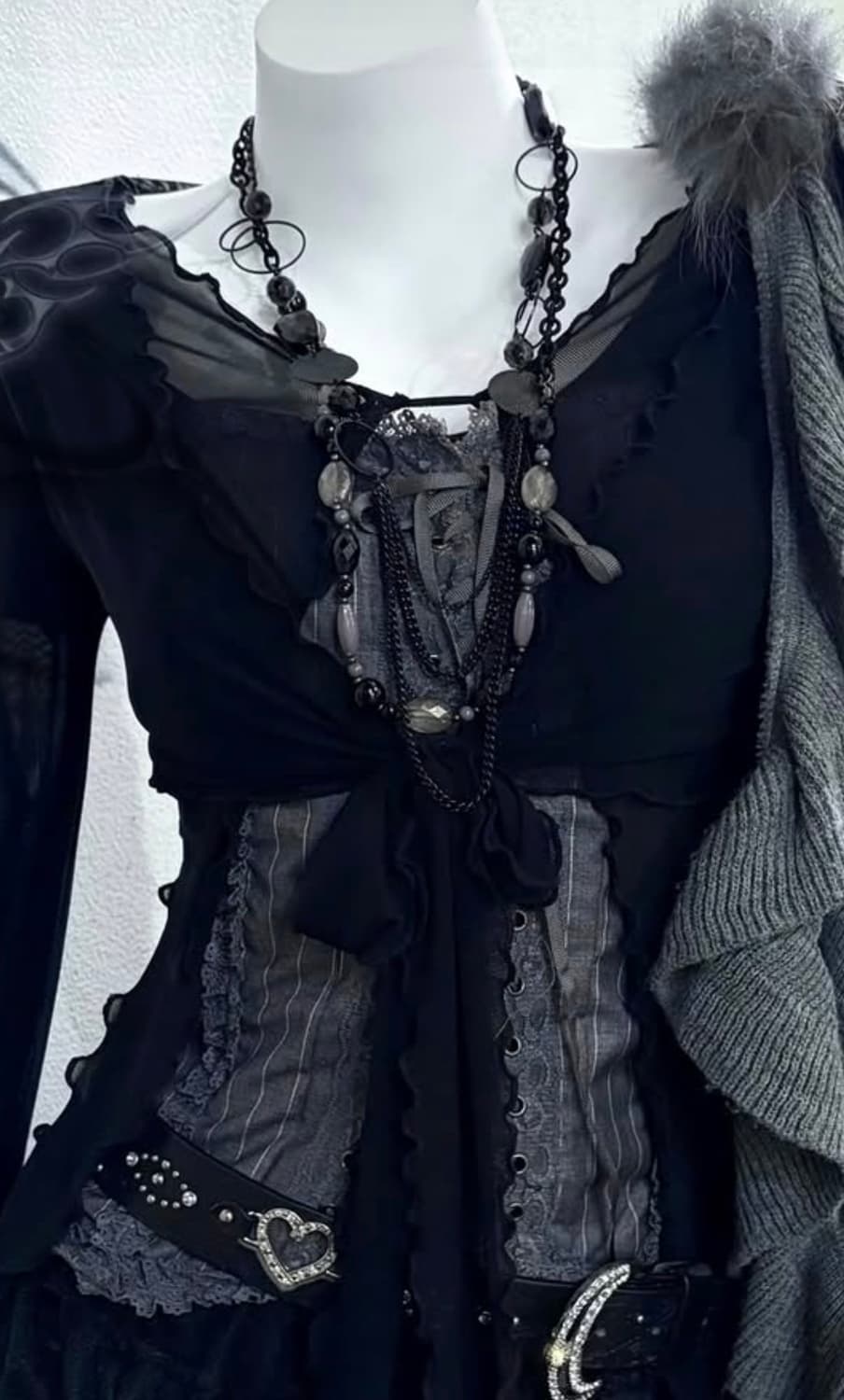 고딕 고스 회색 면 코르셋 상품이미지2