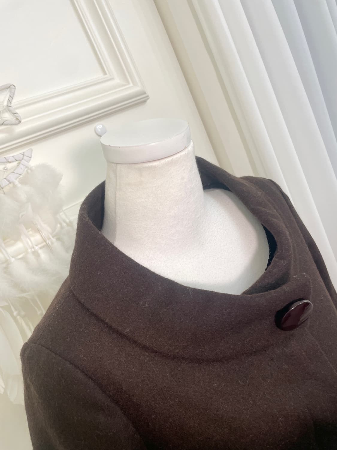 choco brown button point wool mini coat 상품이미지8