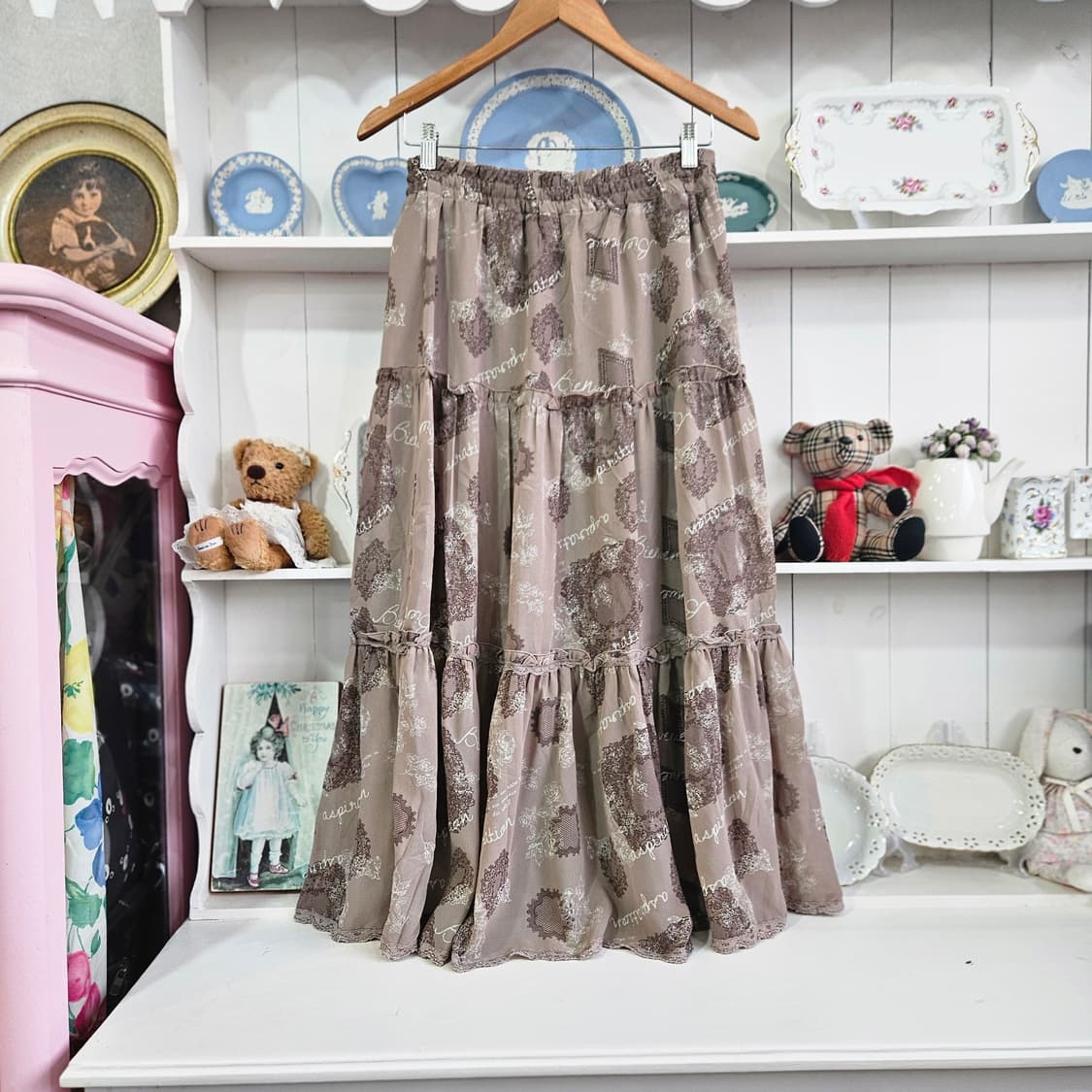 (Axes Femme) 초코밀크 레이스프린트 캉캉 롱스커트 상품이미지5