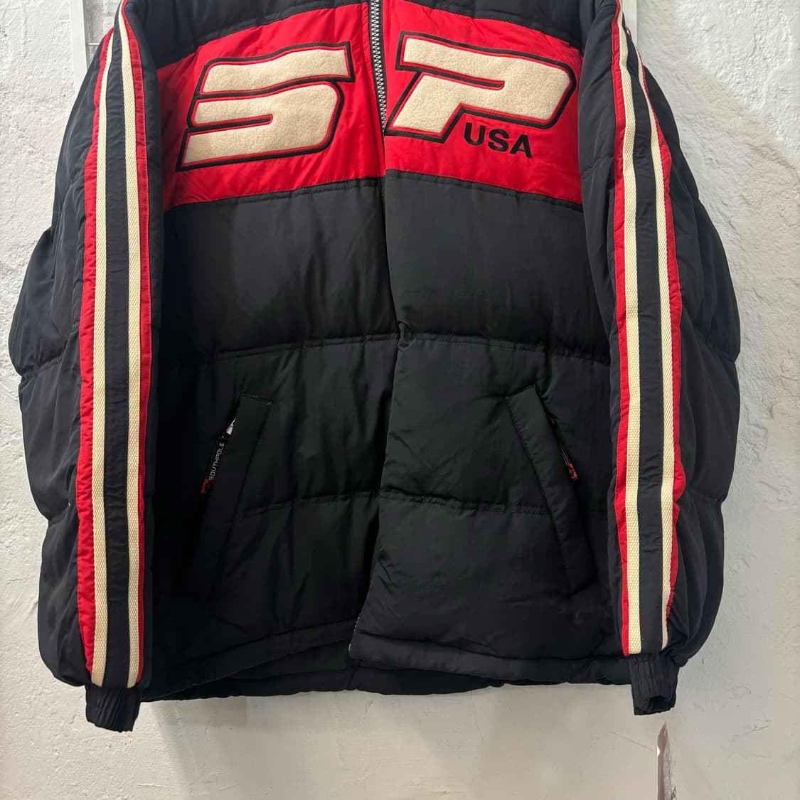 90s 사우스폴 올드스쿨 빈티지 블랙 레드 패딩 자켓 L 상품이미지4