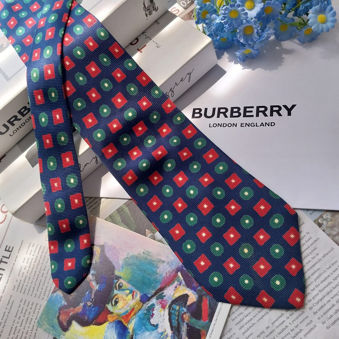 BURBERRY 버버리 넥타이 네이비 기하 패턴 9.5cm A등급 K28 상품이미지4