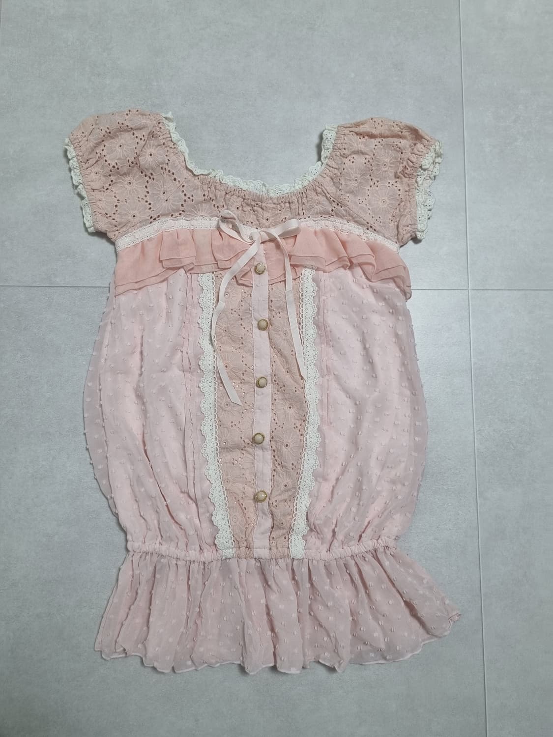 lizlisa 리즈리사 펀칭 리본 핑크 상의 갸루 히메갸루 히메카지 상품이미지1