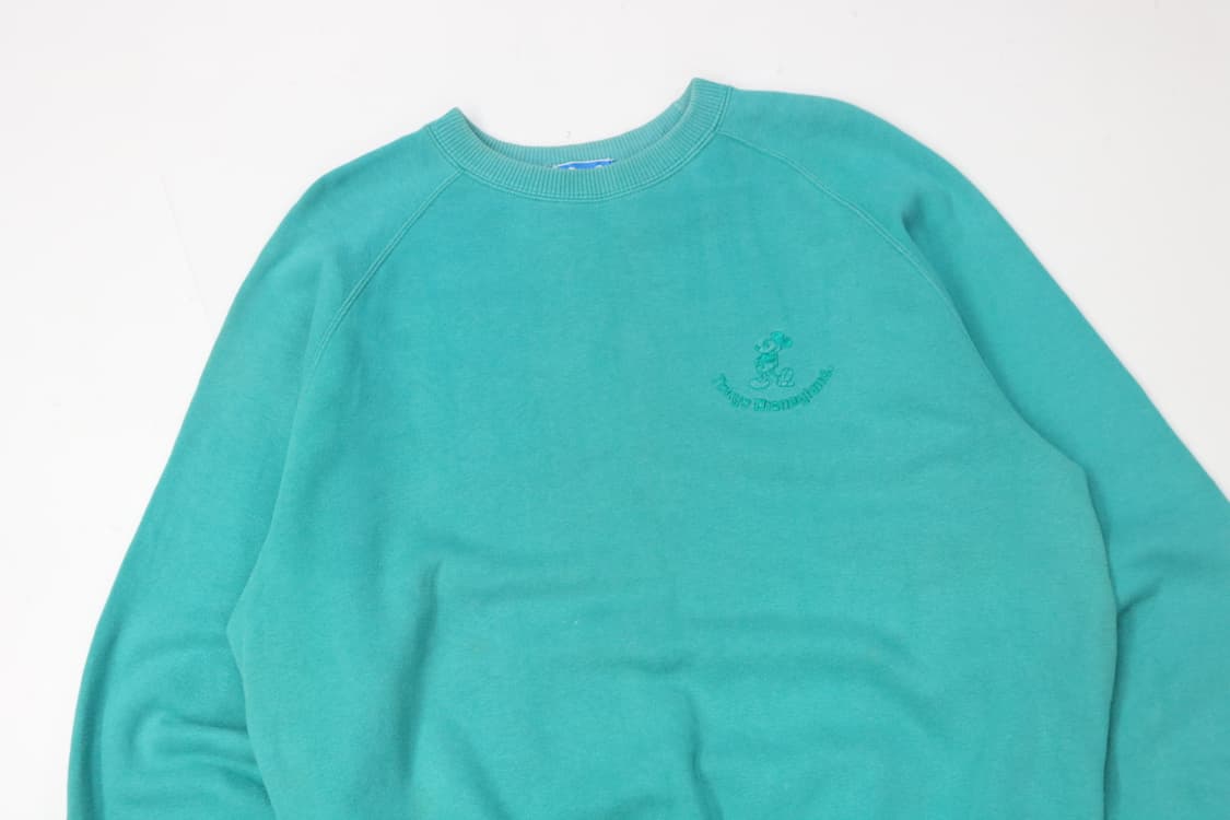  디즈니랜드 80s 빈티지 미키 마우스 자수 민트 맨투맨 (LL) 상품이미지3