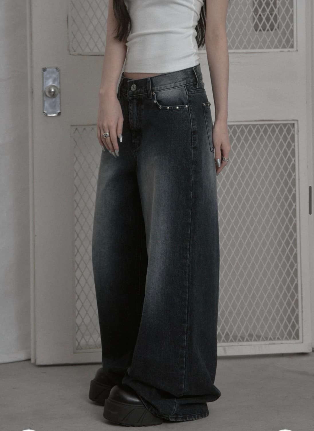 카키포인트 스터드 와이드 데님팬츠 상품이미지4