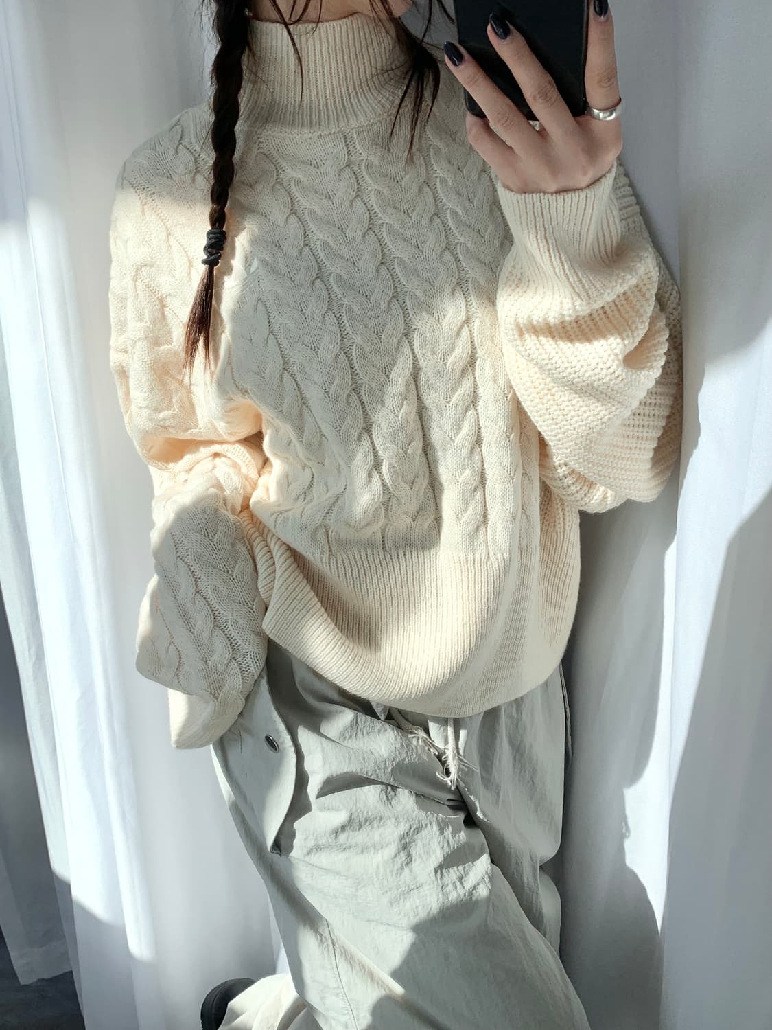 Adidas 아디다스 아이보리 케이블 하이넥 니트 상품이미지1