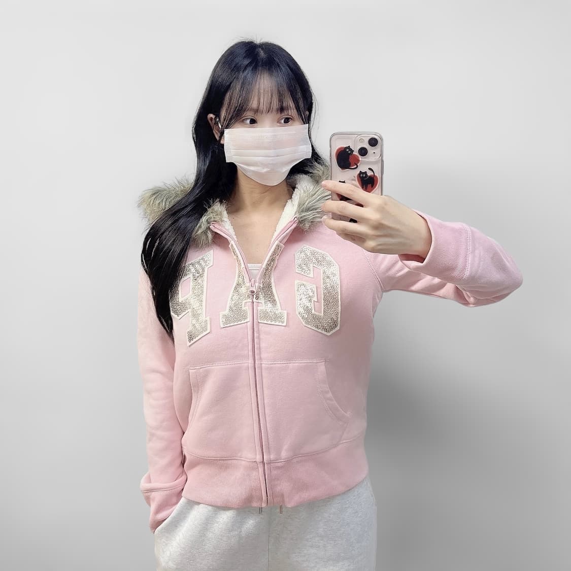 갭 GAP 스펠 로고 후드퍼 집업 핑크 상품이미지1