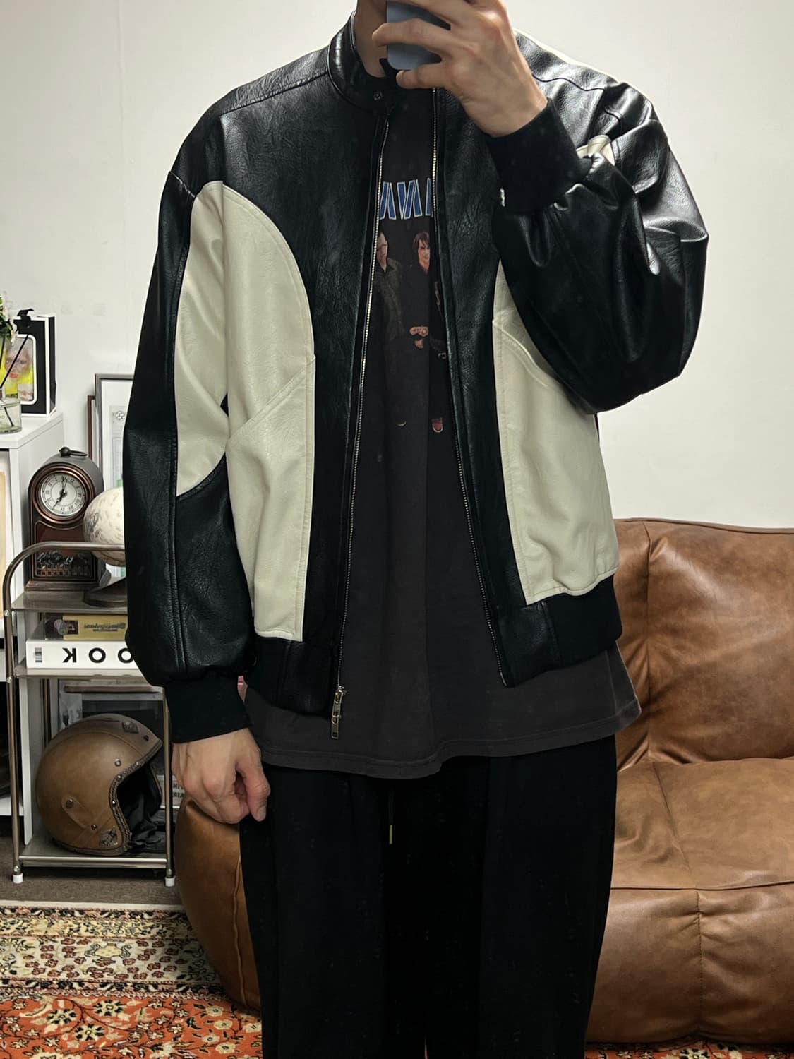 [FREE] TEMPTING 비건레더 배색 레이싱 자켓 상품이미지3