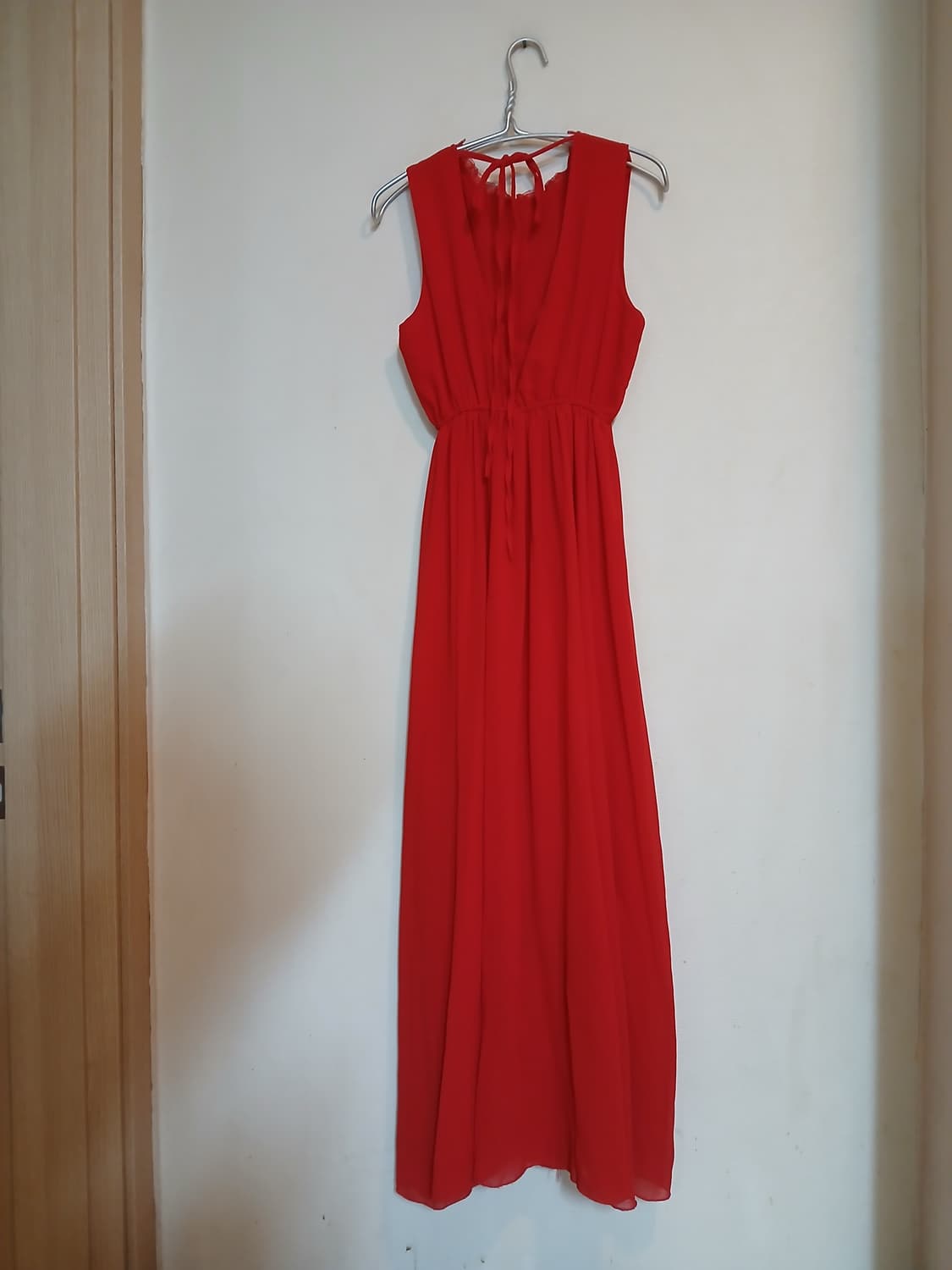 여신 레드 맥시 이브닝 드레스 섹시 홀복 등파임 홀터넥 쉬폰 롱 원피스 상품이미지3