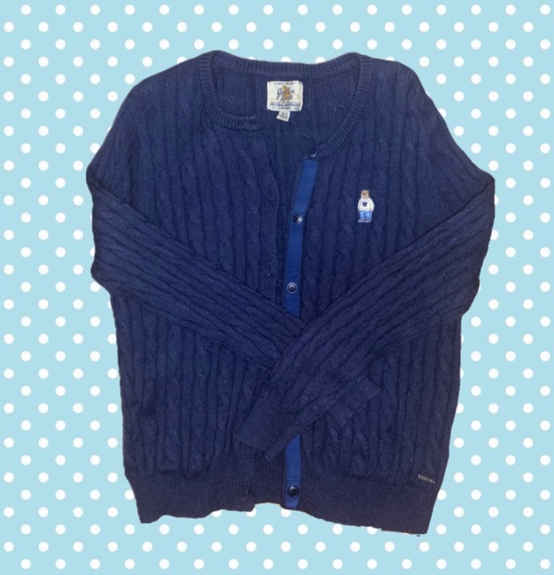 후아유 가디건 네이비 베어 로고 꽈배기 니트  상품이미지1