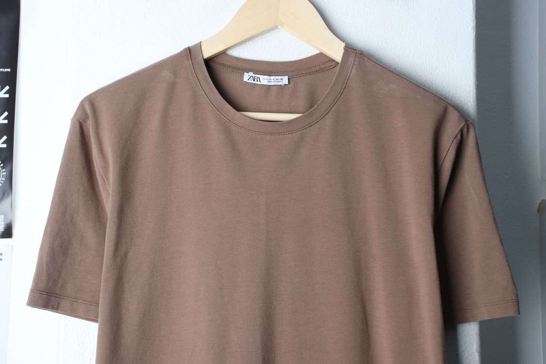 (L-XL) 자라 반팔 티셔츠 브라운 무지 기본-H31696 상품이미지3