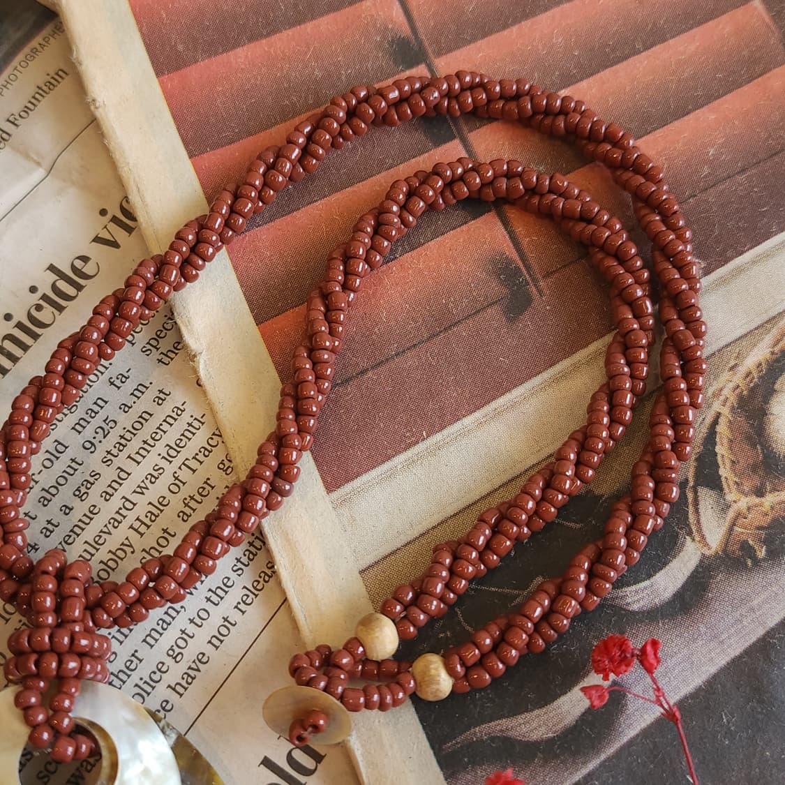 90s 프랑스 빈티지 쥬얼리 에스닉 레드문 자개 목걸이 보헤미안 스타일 상품이미지4