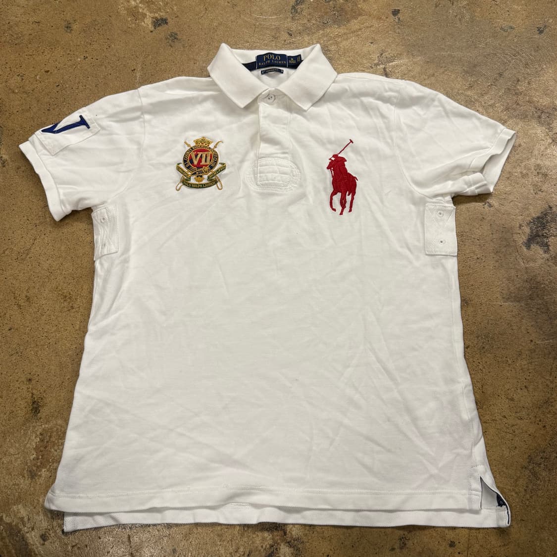 폴로 랄프로렌 화이트 레드 흰빨 빅포니 카라 반팔 티 상품이미지2