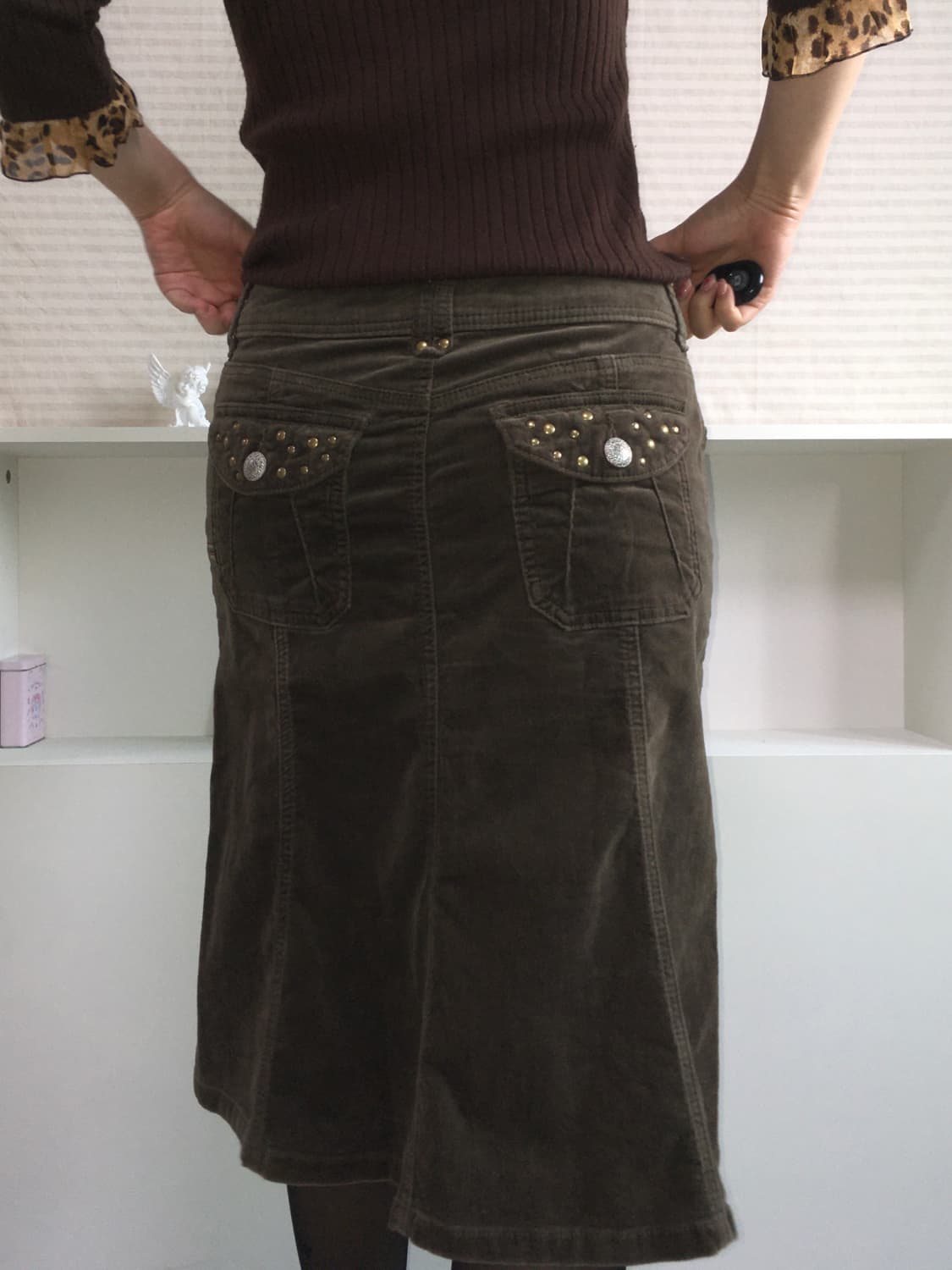 jpn vintage brown stud pocket cargo midi 상품이미지5