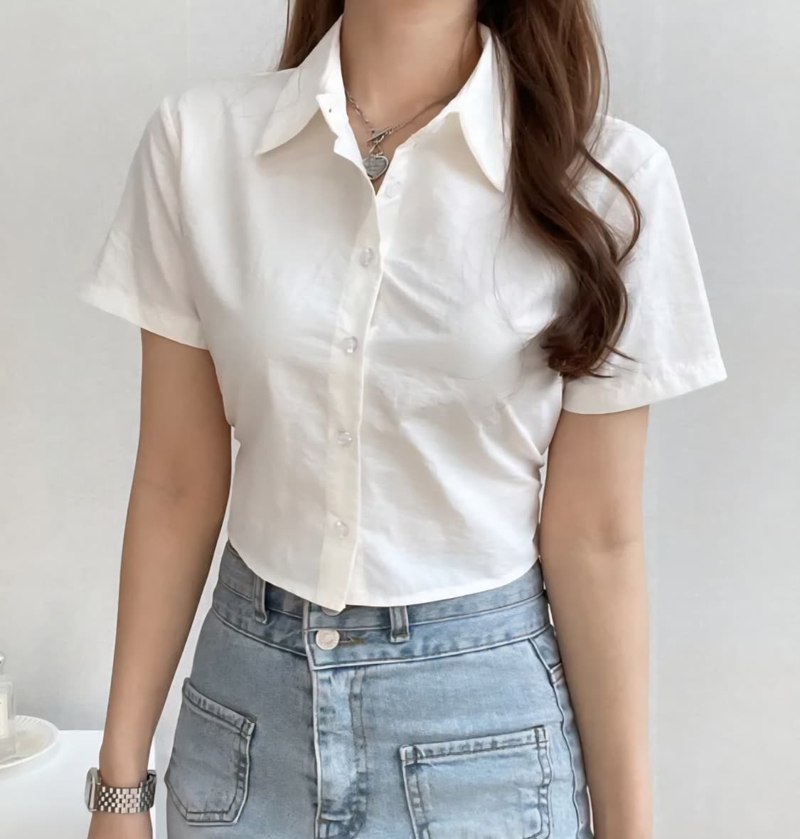 화이트 크롭 셔츠 상품이미지3