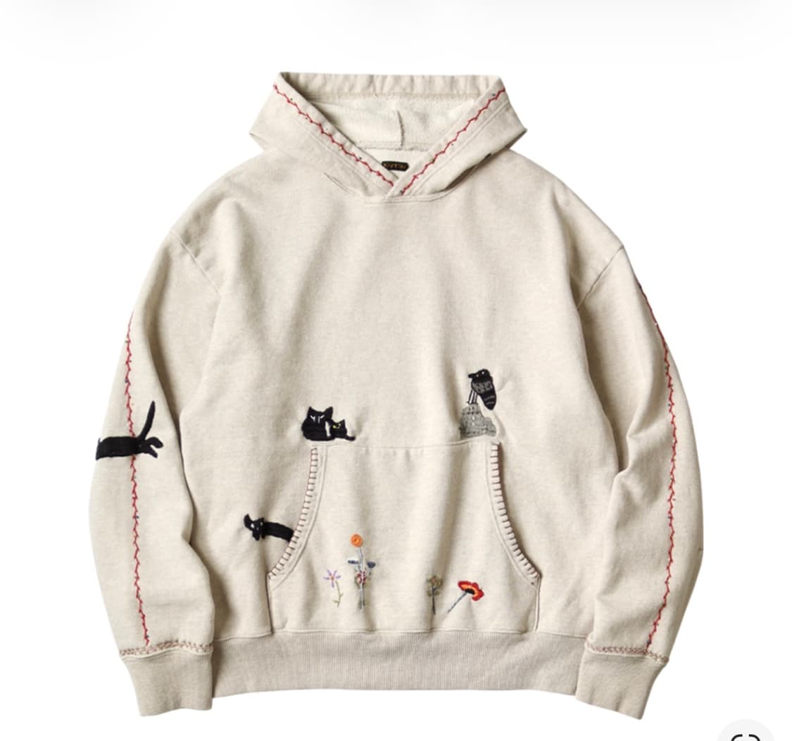 캐피탈 까마귀 & 고양이 자수 후드 상품이미지1