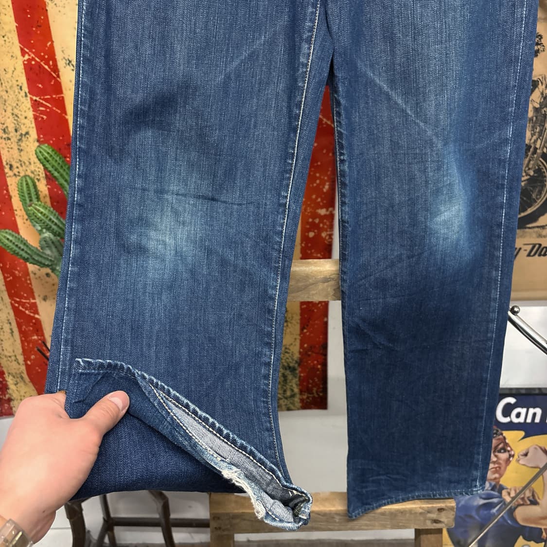 90s 폴로진스 브릭스톤 루즈핏 중청 데님팬츠 가죽탭 N586 상품이미지4